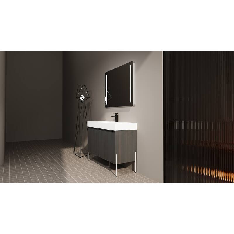 36-Inch Bathroom Vanity with Resin Sink, Floor-to-Ceiling Storage Cabinet, Soft Close Doors, and Easy Assembly