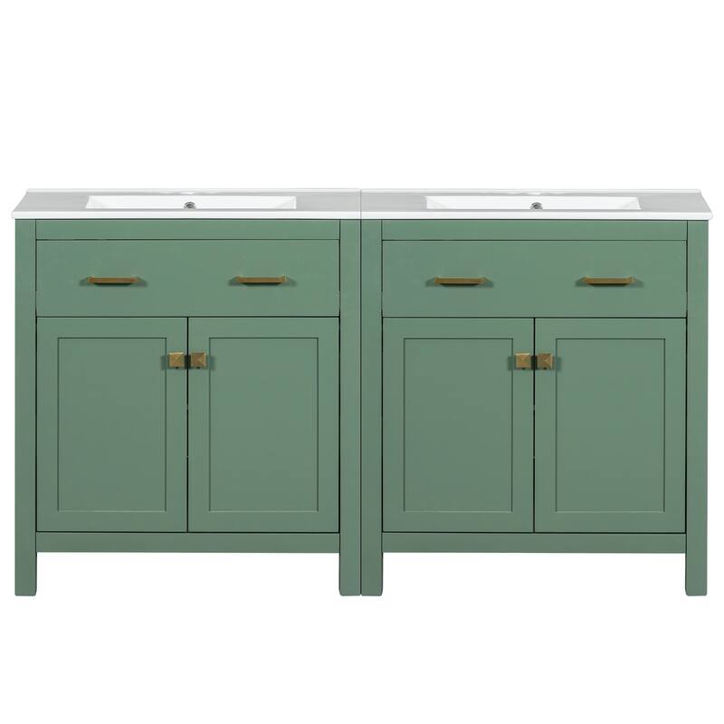 60"Bathroom Vanity Set with Double Vanities (Separate), Double Ceramic Sinks, Adjustable Shelf, Soft Close Doors and Flip Drawer