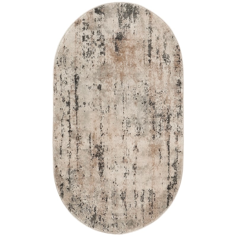 Nourison Concerto Modern Abstract Distressed Area Rug - 3' x 5' Oval - Beige/Gray