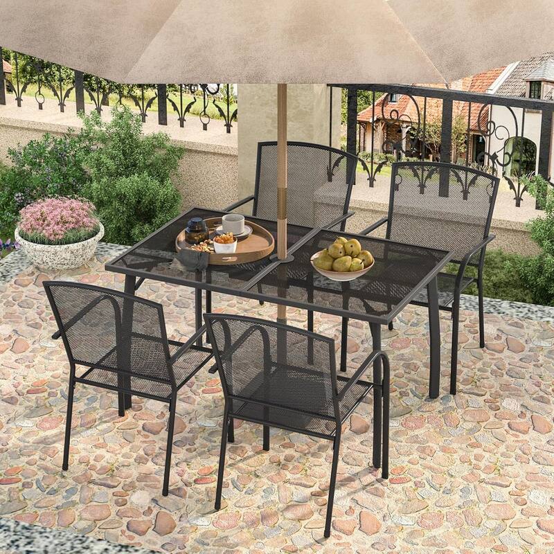 AECOJOY 5 Piece Patio Outdoor Dining Set with 1.73" Umbrella Hole