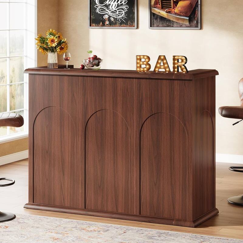 55-Inch Home Bar Unit, Mid-Century Modern Liquor Bar Table for Home Pub, Kitchen, Living Room