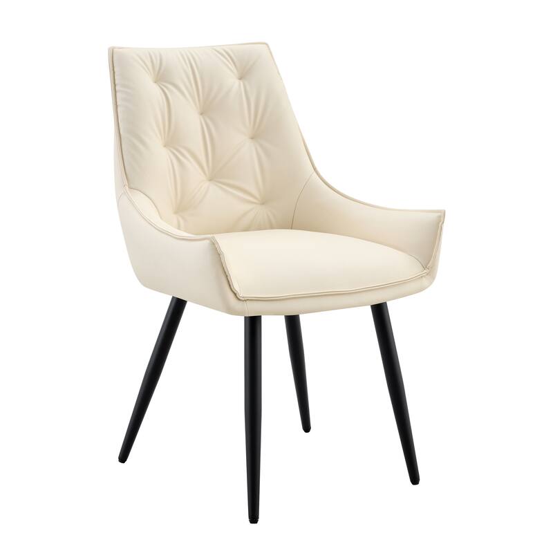 Dining Chairs Set of 2, Off White Faux Leather Dining Room Chair, Metal Kitchen Chairs with Gold Mesh Texture