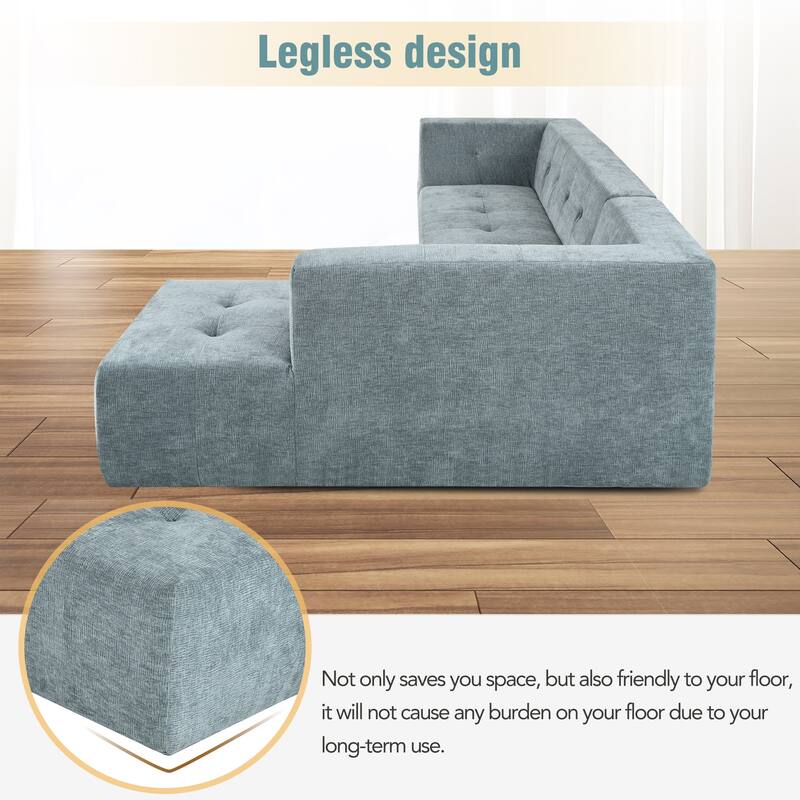 112"x74" Modular Sofa Set, Blue Gray, 2pcs Free Combo, L-Shaped