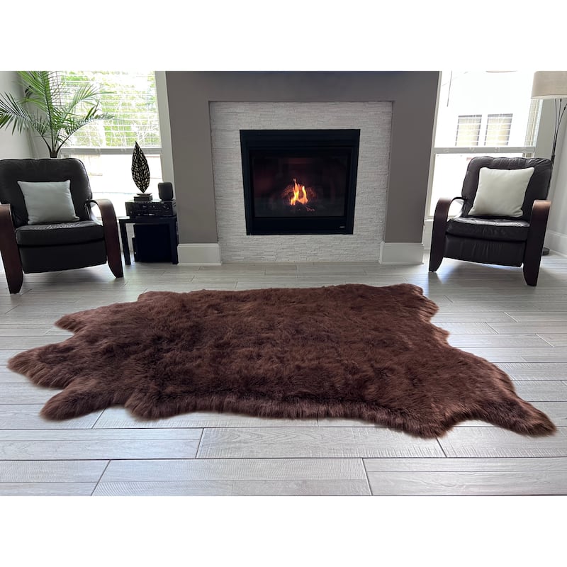 Silver Orchid Luxurious Faux Bison Skin Shag Rug - 8' x 9' Animal Shape - Brown