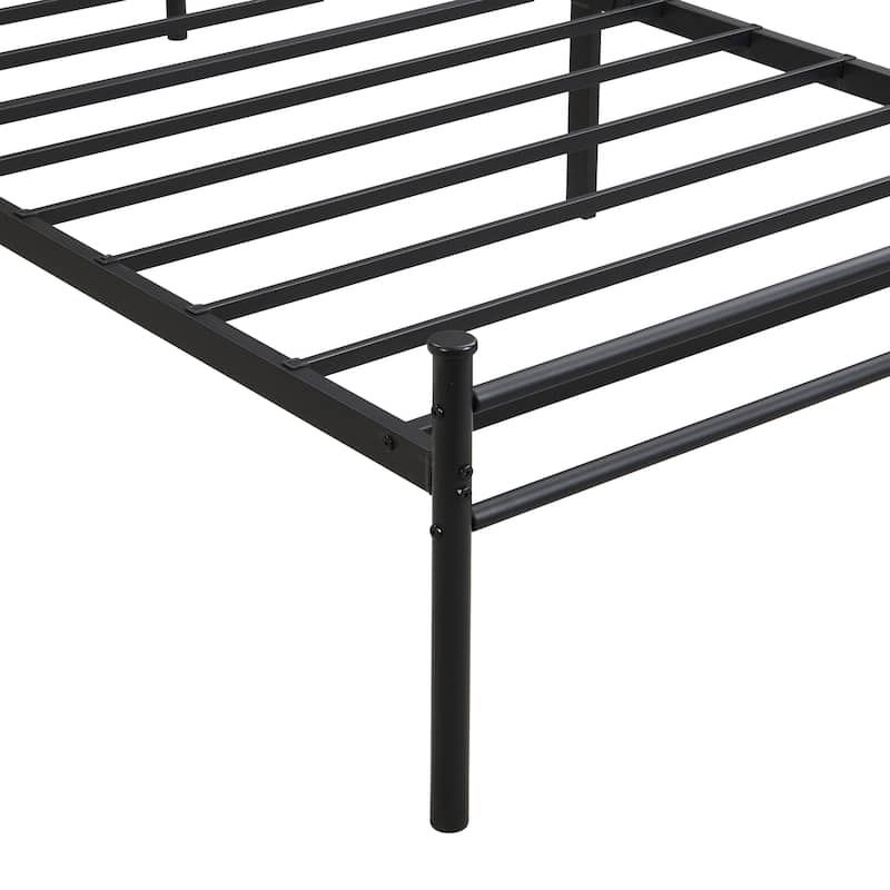 Twin XL Size metal bedframe,Headboard with wood panel decoration,black