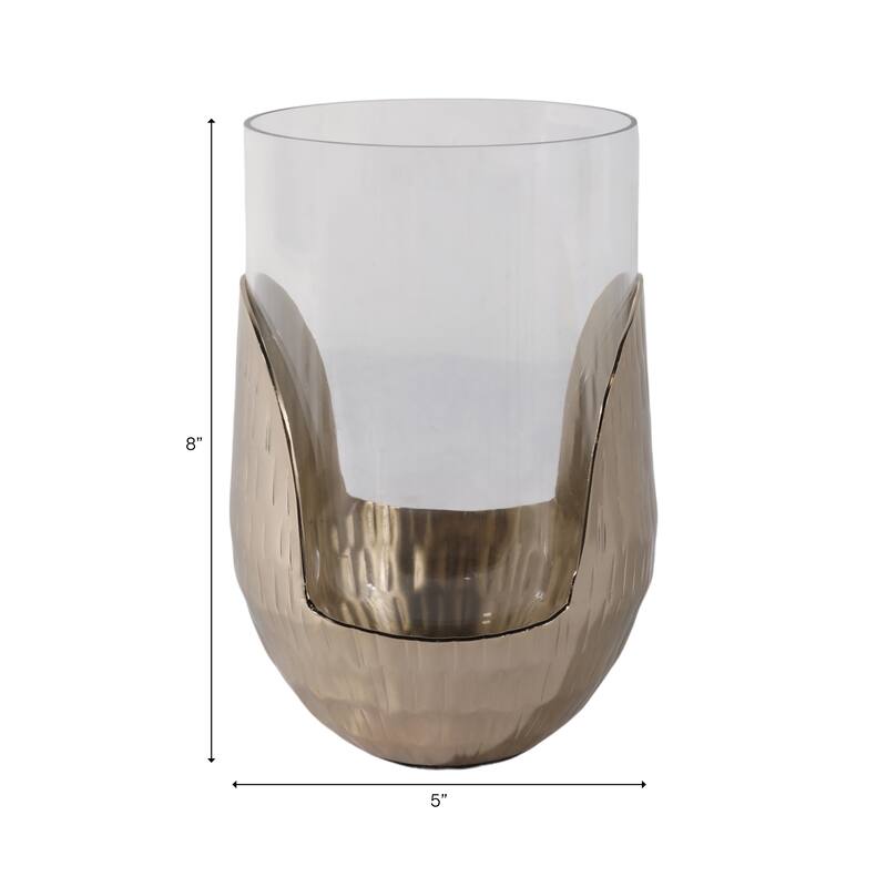 Decorative Glass Hurricane Candle Holder with Metal Base - Gold & Clear