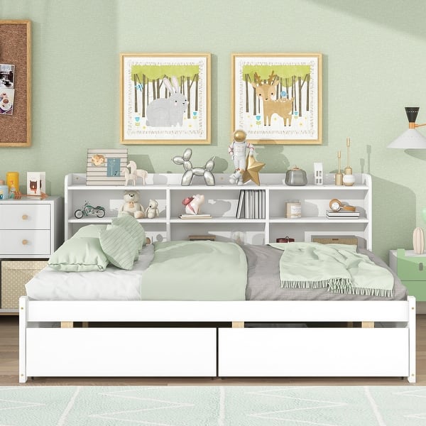 slide 2 of 18, Twin Day Bed with Bookcase & Drawers - Ideal Bedroom Furniture White