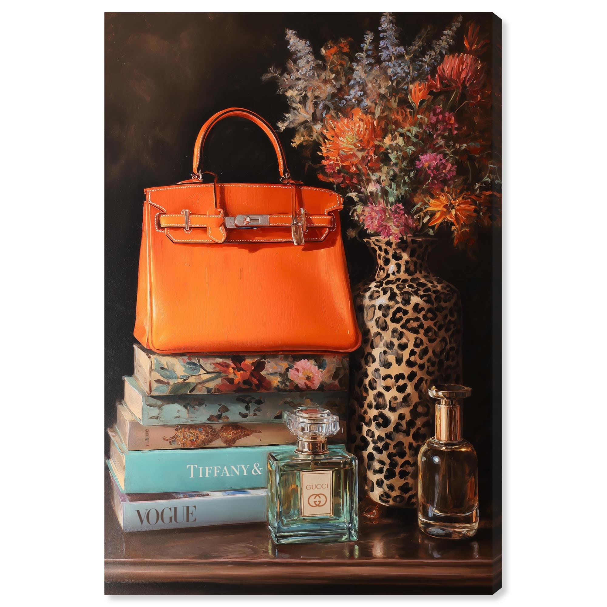 Purse on Books Cheetah Vase Glam Art Canvas Print by Art Remedy