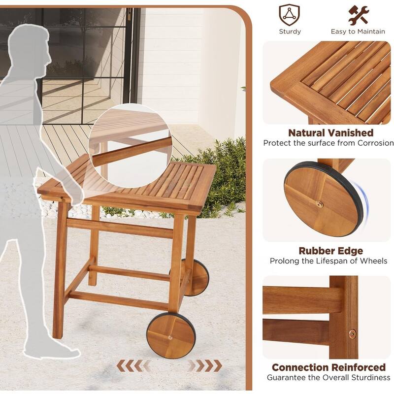 AECOJOY Outdoor Patio Dining Set, Acacia Wood Outdoor Table and Chairs with Wheels, Farmhouse Style Portable Dining Set