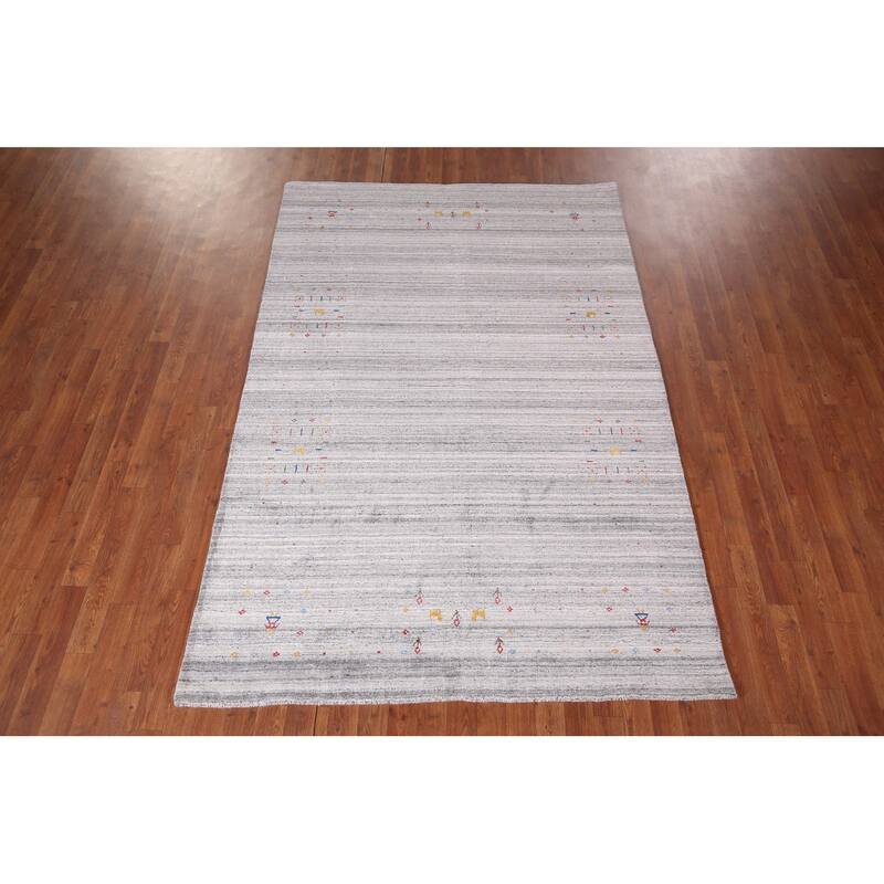 Tribal Striped Gabbeh Indian Area Rug Handmade Wool Carpet - 5'2"x 7'9"
