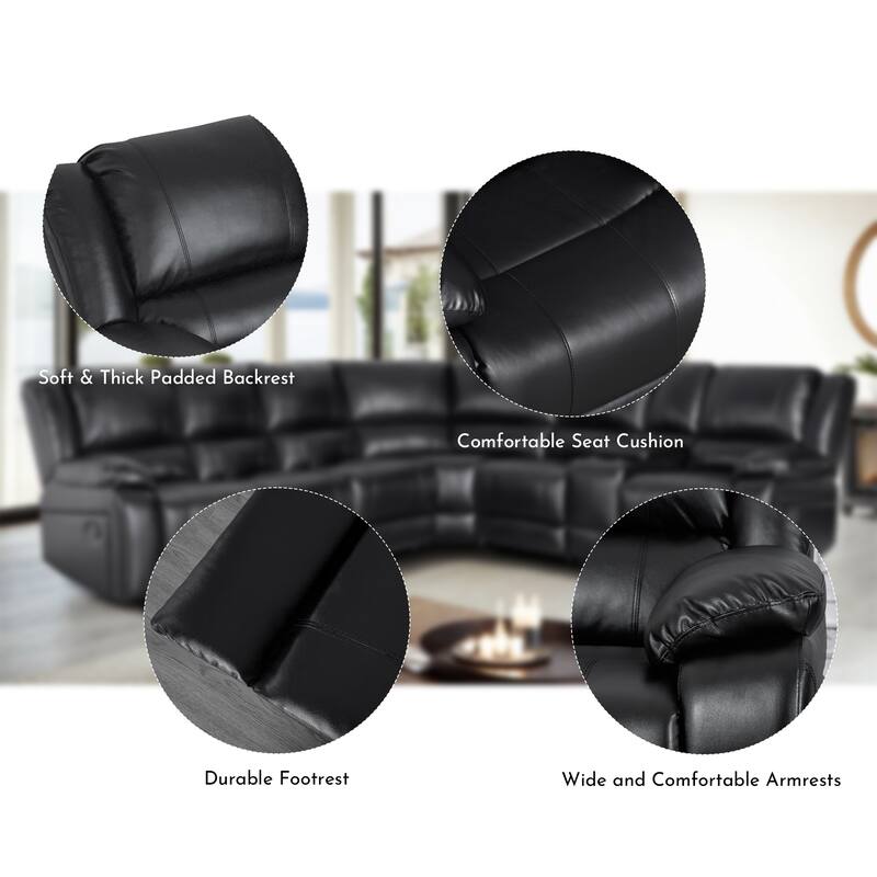 119''W Faux Leather 6-Seat Large Manual Reclining Sectional Sofa