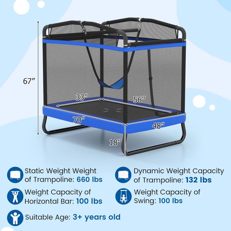 Gymax 6 FT Kids Trampoline w/Swing & Horizontal Bar Safety Enclosure