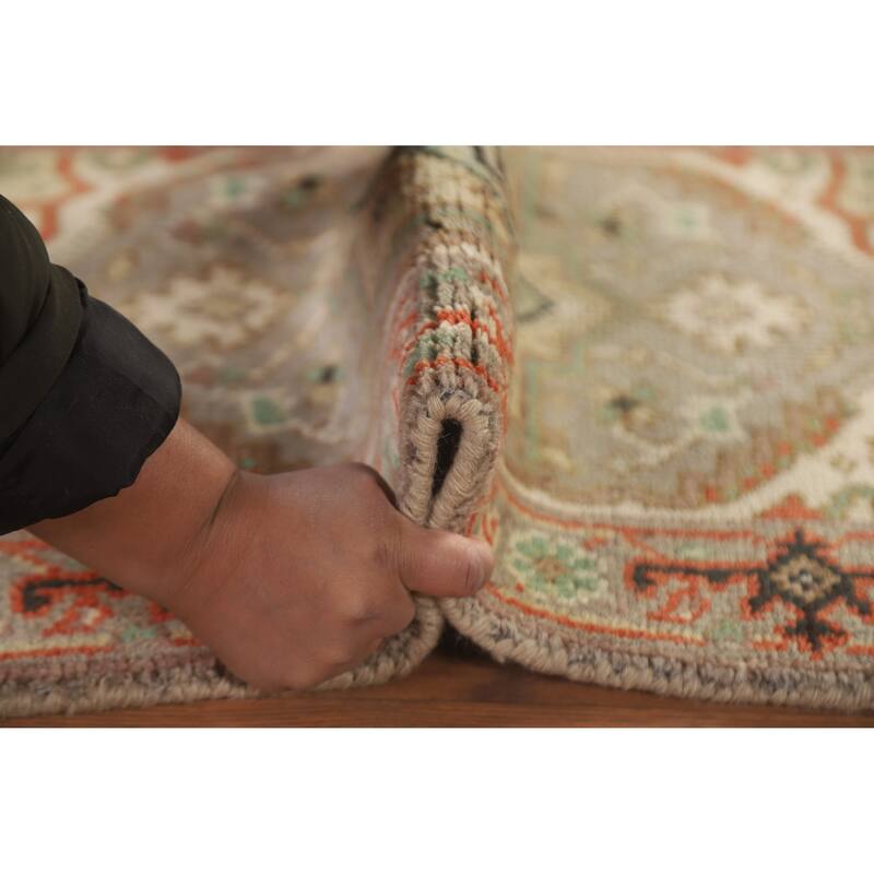 Hand Knotted Oriental 100% Wool Carpet Traditional Medallion Greys & Charcoal Heriz (serapi) Area Rug - 3' 0'' X 2' 0''