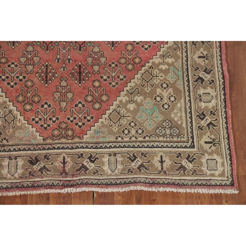 Pink Geometric Joshaghan Persian Vintage Area Rug Handmade Wool Carpet - 4'6" x 7'4"