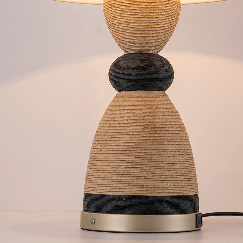 Flora 24" Rattan Table Lamp with USB 3-Way Touch Dimmer