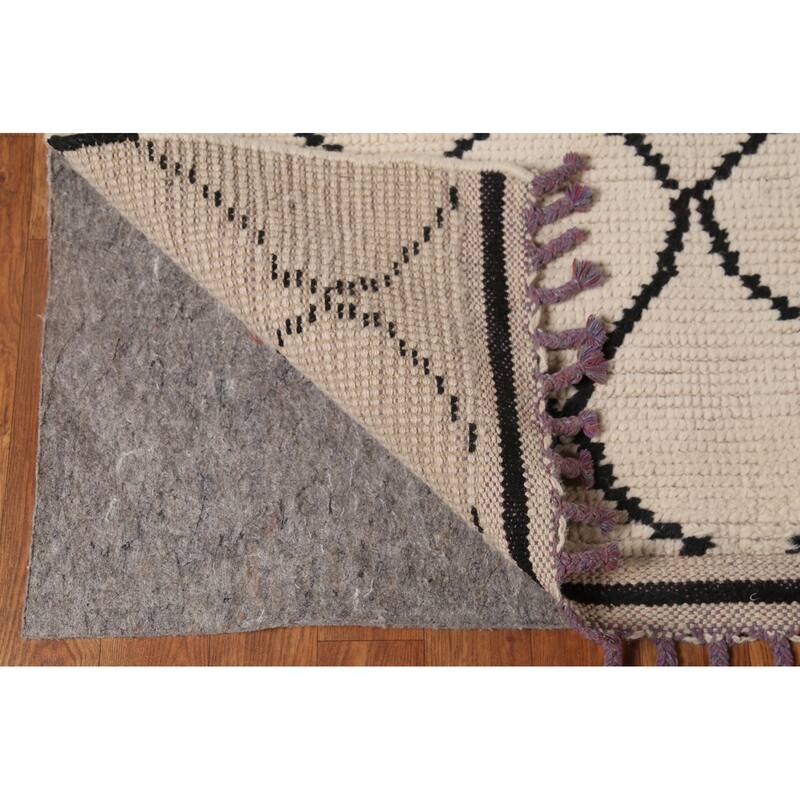 Moroccan Oriental Area Rug Hand-Knotted Beige Geometric Wool Carpet - 8'10"x 12'5"