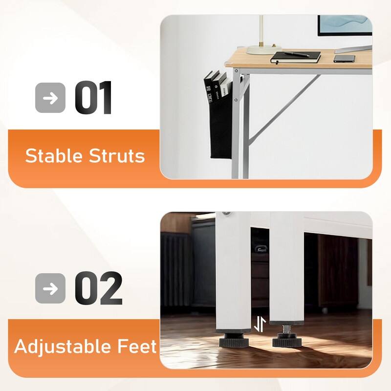 47.2” Computer Desk for Home Office - Study Writing Desk with Storage, Side Hooks & Adjustable Feet