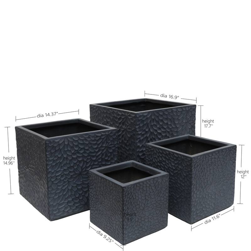 Large Planter, 16.9"+14.37"+11.6" +9.25"Dia Square Magnesium Oxide Planter Set of 4, Flower Pots with Drainage Holes