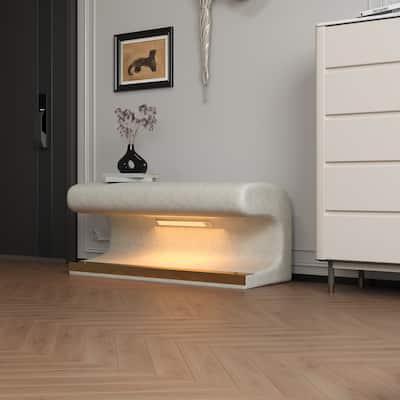Entryway Bench Leather Upholstered Ottoman with LED sensor light for living room ,bedroom,end of bed
