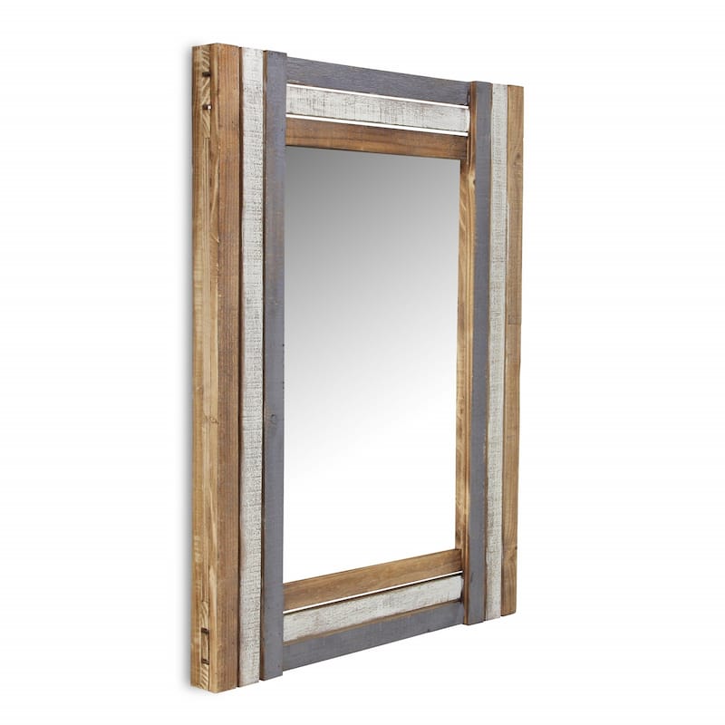 HomeRoots 32" Gray Natural and White Wood Framed Accent Mirror - 24
