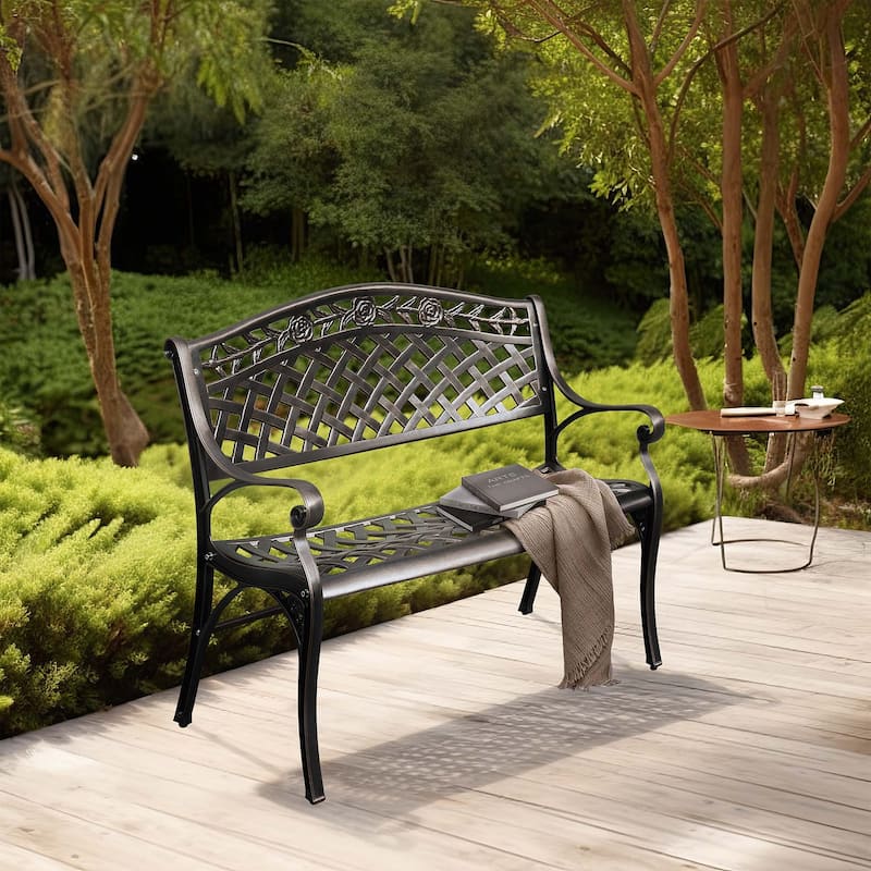 Moasis 39.4" Cast Aluminum Outdoor Bench 2-Person Patio Garden Bench