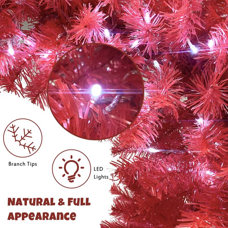 6FT Santa Hat-Inspired Artificial Christmas Tree, Bendable Top with 300 Pre-Lit LED Lights, Red & White
