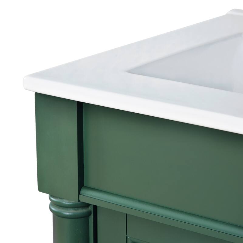 24 Inch Bathroom Vanity with Ceramic Top Sink, Freestanding Single Sink Vanity with Storage Shelves, Modern Style