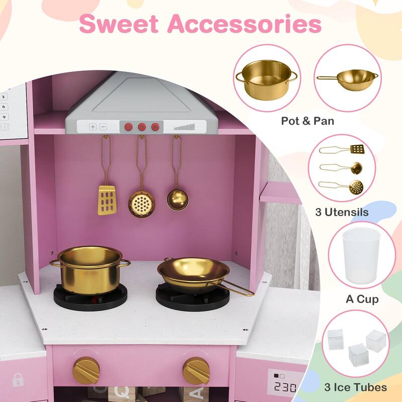 Costway Pretend Play Kitchen for Kids Toddler Aged 3+ Wooden Toy Set - See Details