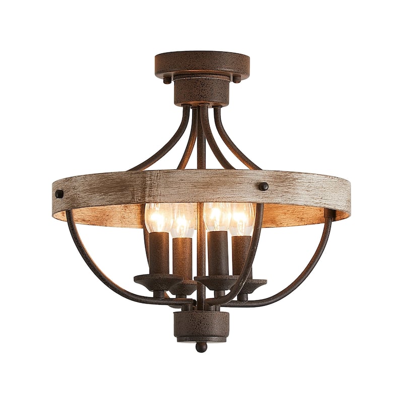 4-Light Industrial Farmhouse Semi-Flush Mount Ceiling Light