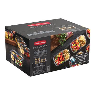Rubbermaid Brilliance Meal Prep Containers Set, 2-Compartment Food Storage Containers, 2.85 Cup, 5-Pack - N/A