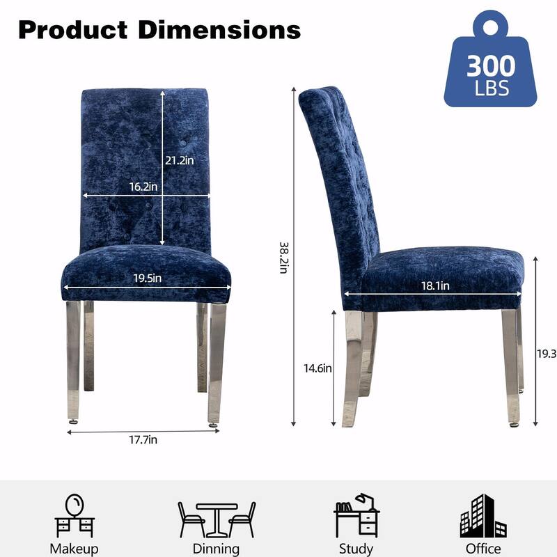 Luxury Chenille Dining Chairs - Ergonomic Design, Set of 2