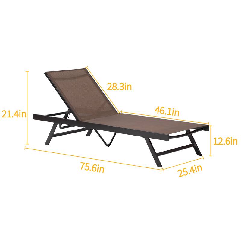 Outdoor Aluminum Adjustable Chaise Lounge Chair for Patio, Beach, Pool - 75.6" L * 25.4" W * 12.6" H