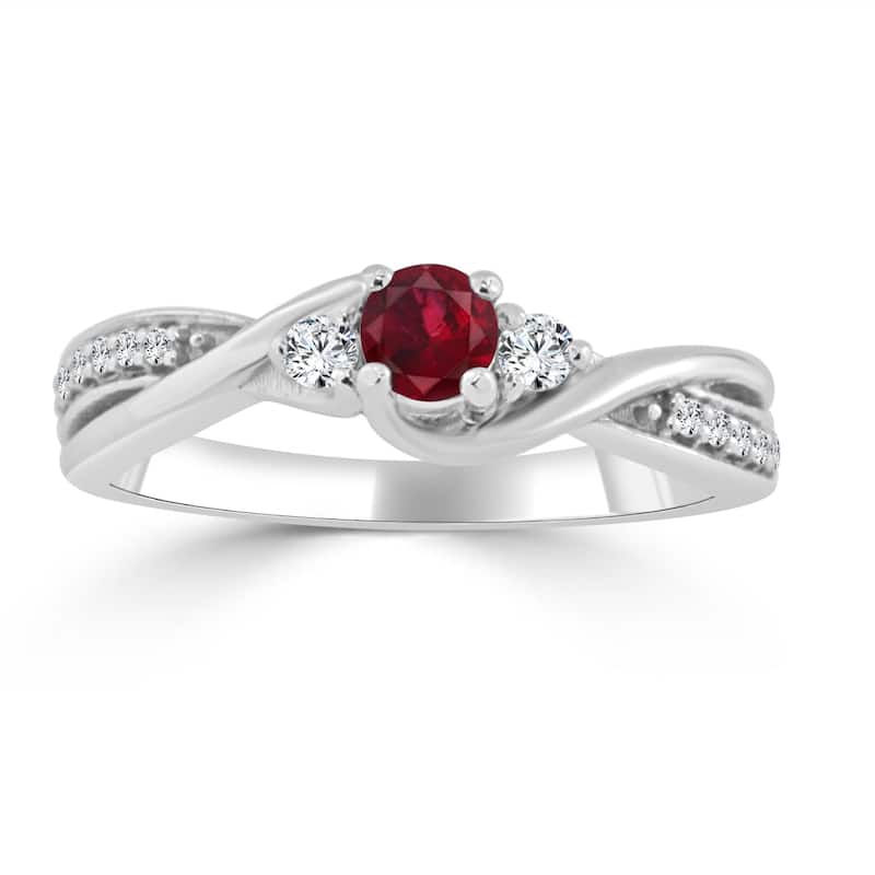 Auriya 14k Gold 1/5ct Red Ruby 3-Stone Diamond Engagement Ring 1/6cttw (H-I, I1-I2)