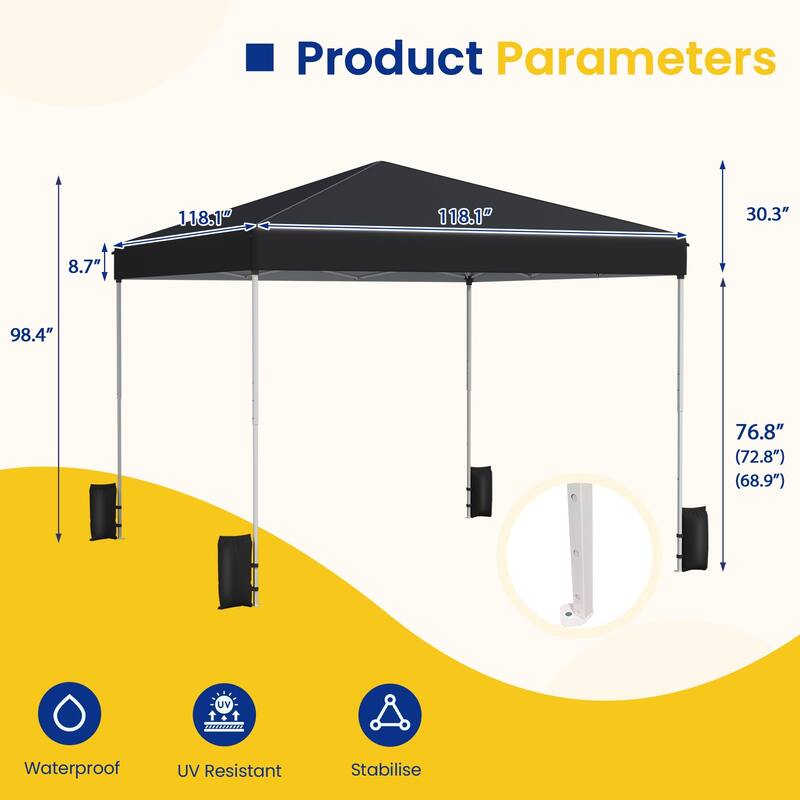Pop Up Canopy Tent – Outdoor Shade Gazebo with Storage Bag & Sandbags,Easy Setup Canopy for Patio, Camping, Beach