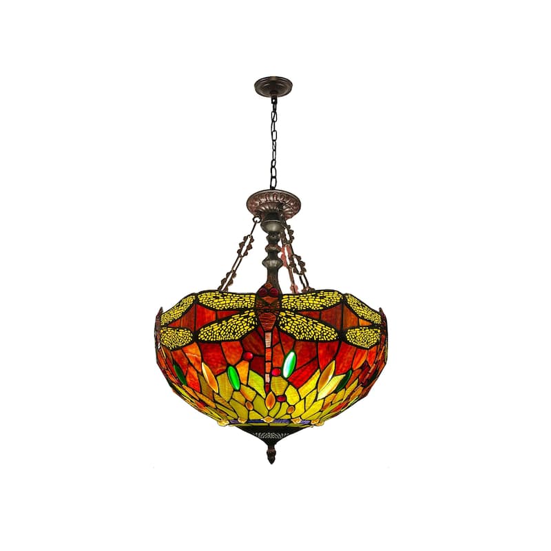 Tiffany-Style Dragonfly Design 3-light Dark Bronze Hanging Pendant