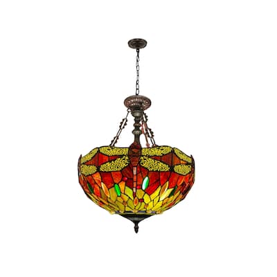 Tiffany-Style Dragonfly Design 3-light Dark Bronze Hanging Pendant