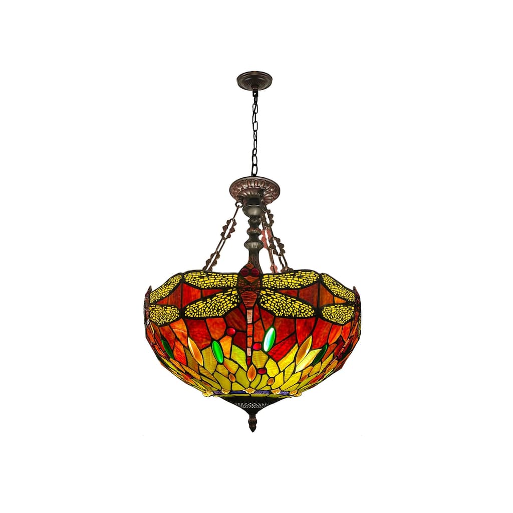 Tiffany-Style Dragonfly Design 3-light Dark Bronze Hanging Pendant