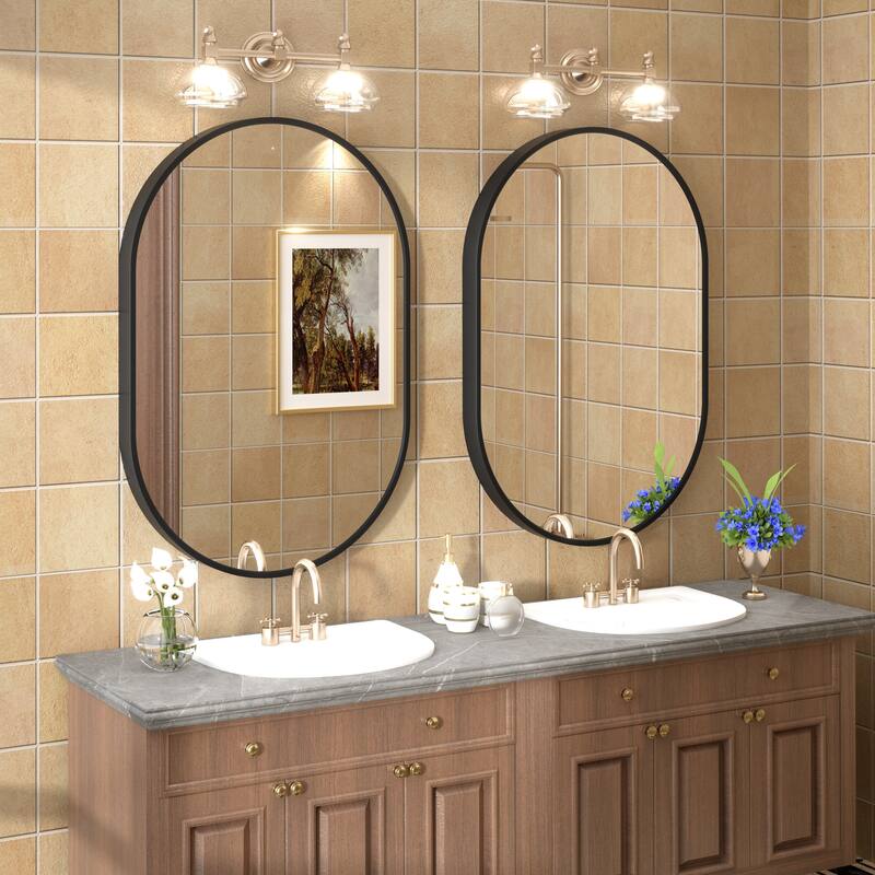 KIOTEE Oval Black Aluminum Alloy Framed French Cleat Mounted Wall Decor Bathroom Vanity Mirror with 5-Year Warranty