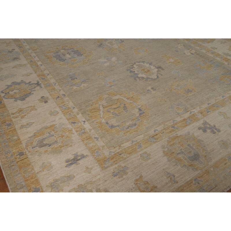 Hand Knotted Oriental 100% Wool Carpet Transitional All-Over Beige & Ivories Oushak Area Rug - 11' 8'' X 9' 1''