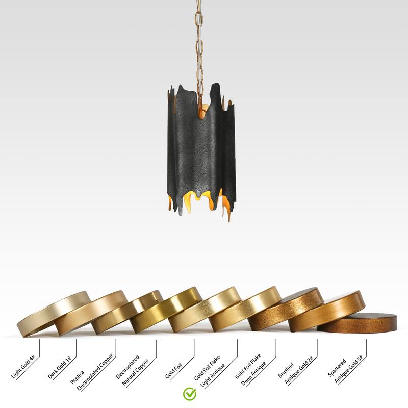 Modern 1-Light Black Gold Irregular Drum Pendant with Adjustable Chain for Kitchen Island