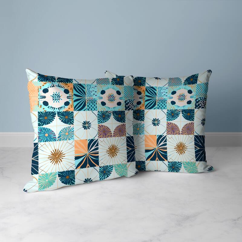 Zellige Dreamscapes Faux Suede Reversible Throw Pillow Blue and Peach