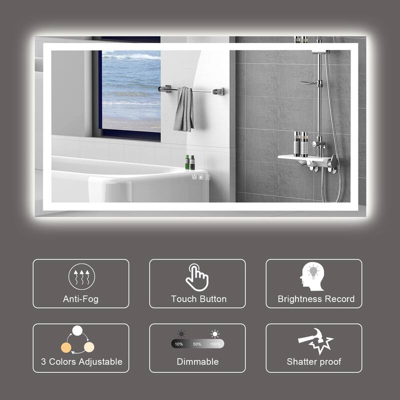 LED Bathroom Mirror with lights, anti-Fog & Dimming Led Bathroom Vanity Mirror