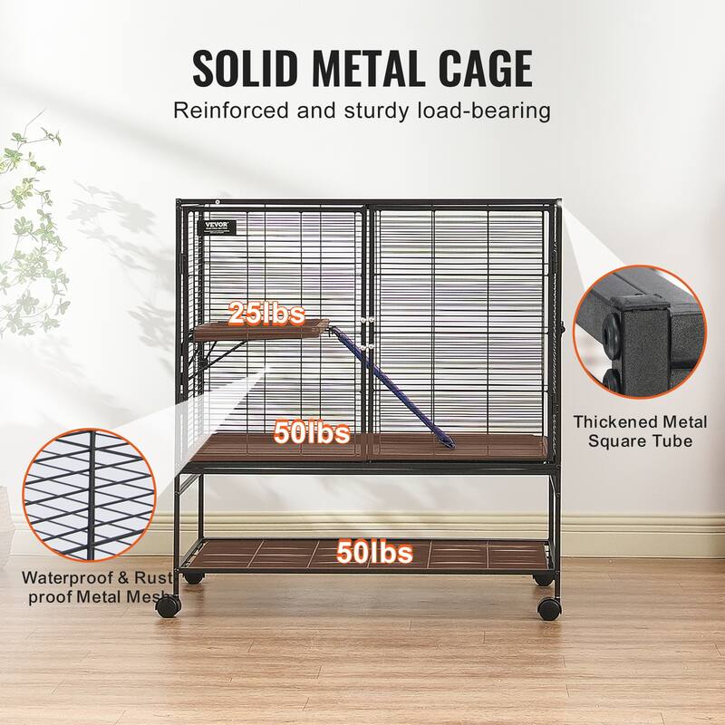 Rolling Metal Ferret Cage Small Animal Cage for Pet Rats, Hamster, Guinea Pig, Chinchilla, Squirrel, Hedgehogs, Bunny