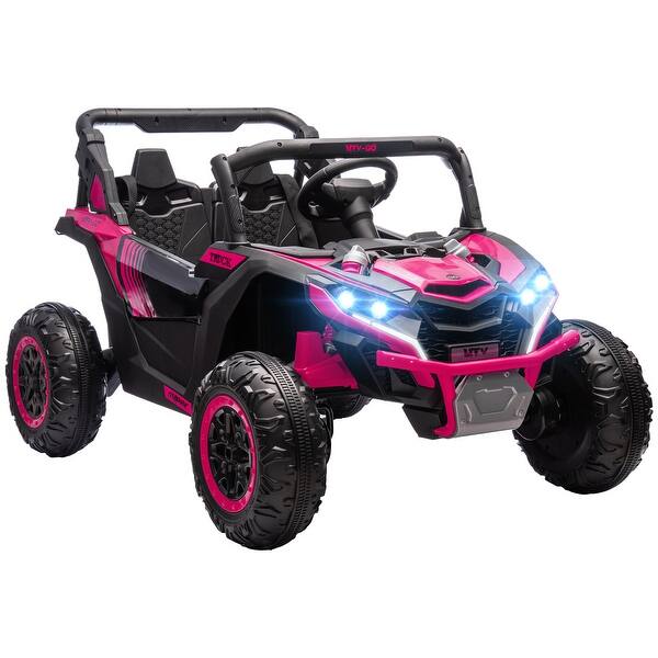 slide 2 of 16, Powerful 24V Kids UTV Ride-On with Dual Motors, 2-Seats, 4 Shock Absorbers, LED Lights, and Horn for Ages 3-8 Pink