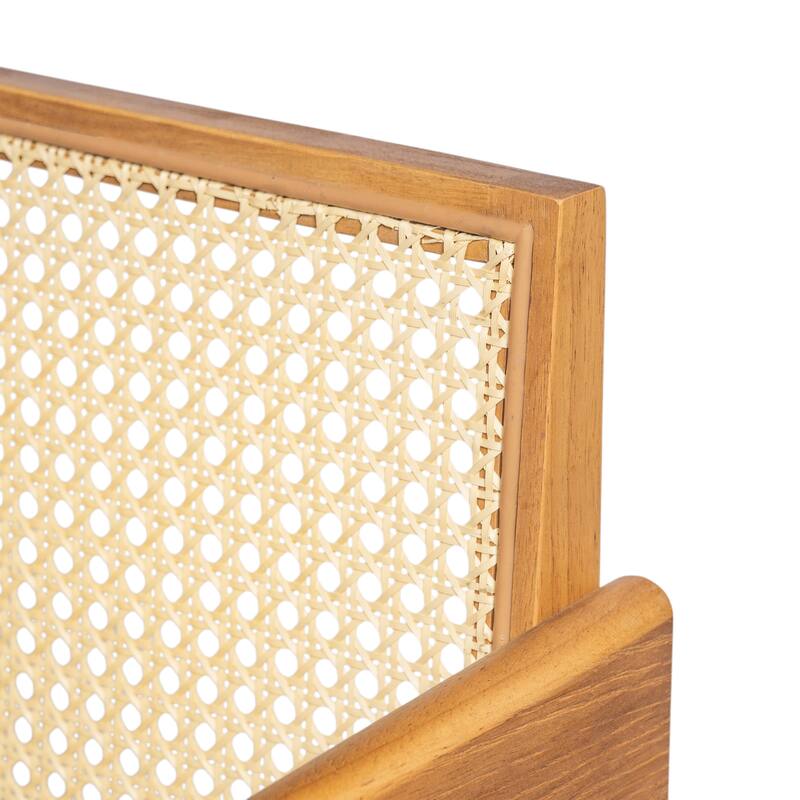 2-Piece Dining Room Arm Chairs Set with Square Rattan Backrest