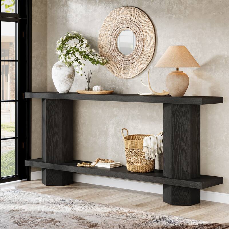 71-Inch Long Console Table for Entryway, 2-Tier Sofa Table - 11.81"D x 70.86"W x 31.5"H - Black