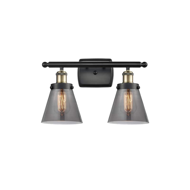 Innovations Lighting Ballston Urban Cone - 2 Light 16" Bath Vanity Light - Black Antique Brass/Light Smoke