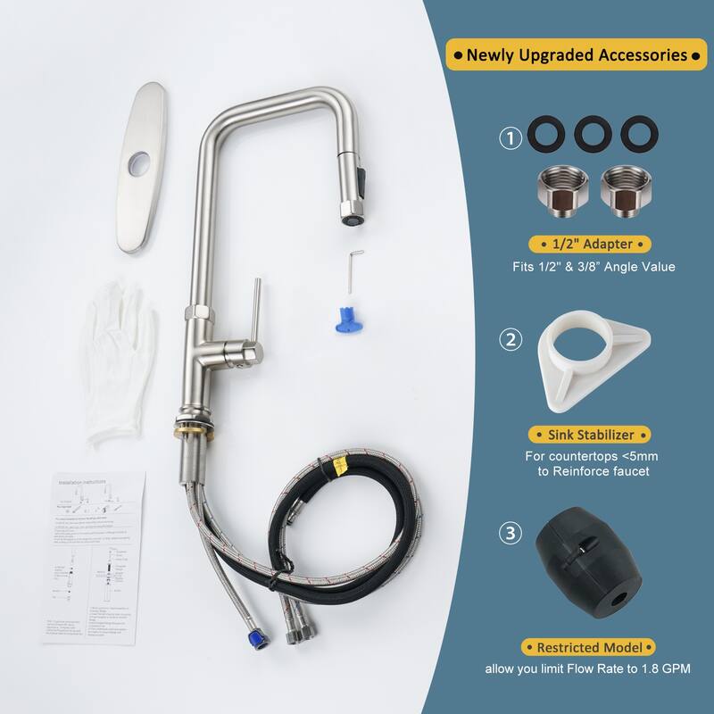 WOWOW Pull Down Sprayer Kitchen Faucet with Soap Dispenser