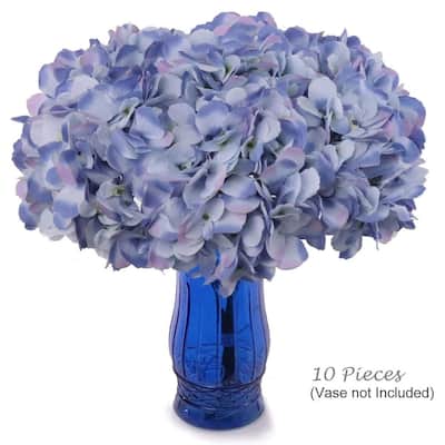 Set of 10 Blue Hydrangea Heads, 7" Diameter, Silk, Detachable Stems, Wedding & Décor, Home Décor, & DIY Projects Certified