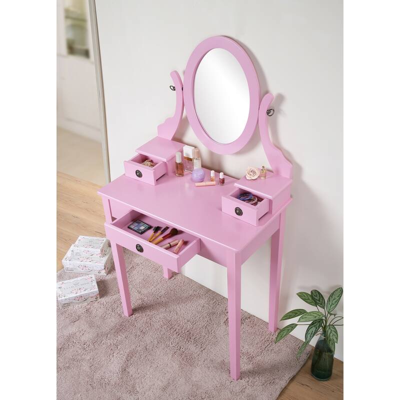 Roundhill Furniture Moniys Wood Moniya Makeup Vanity Table and Stool Set